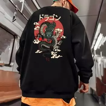 Осенняя мужская толстовка с принтом дракона, пуловер с круглым вырезом, футболка, уличная мода, с длинным рукавом, толстовки для мужчин S