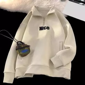 Осенняя мужская толстовка с застежкой-молнией на половину длины с принтом букв, эластичными манжетами и подолом, пуловер для спорта, фитнеса, путешествий, школы, топ L абрикосовый