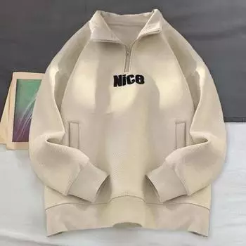 Осенняя мужская толстовка с застежкой-молнией на половину длины с принтом букв, эластичными манжетами и подолом M абрикосовый