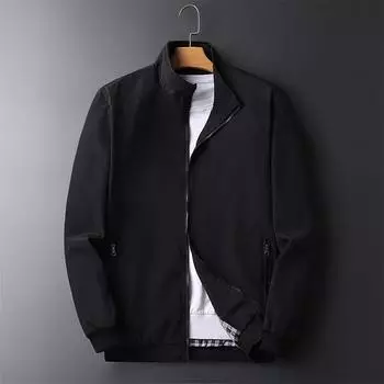 Осенняя мужская тонкая однотонная деловая повседневная куртка с воротником-стойкой XXXXXL чёрный