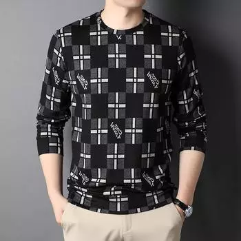 Осенняя мужская тонкая универсальная футболка с длинным рукавом с принтом, молодежная, с круглым вырезом, повседневная, модная, в корейском стиле, нижняя часть рубашки, внутренняя одежда M