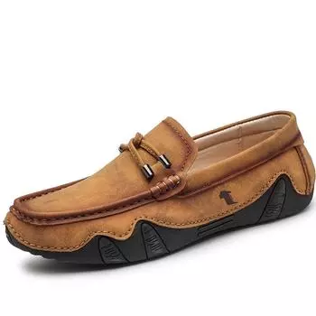 Осенняя мужская уличная повседневная обувь, винтажные лоферы без шнуровки, модные мужские кожаные туфли с низким берцем и круглым носком 38 чёрный