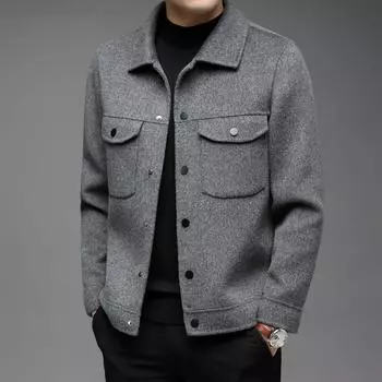 Осенняя мужская винтажная повседневная шерстяная куртка с отложным воротником XXXL чёрный