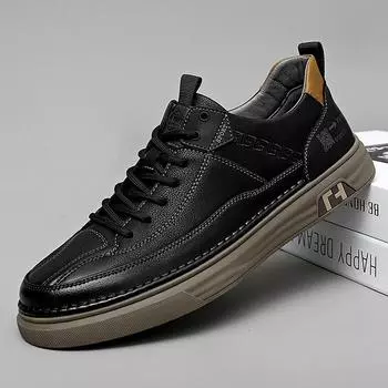 Осенняя мужская высококачественная модная удобная повседневная обувь на шнуровке, новая модная брендовая обувь с толстой подошвой и противоскользящей подошвой для активного отдыха 38 чёрный