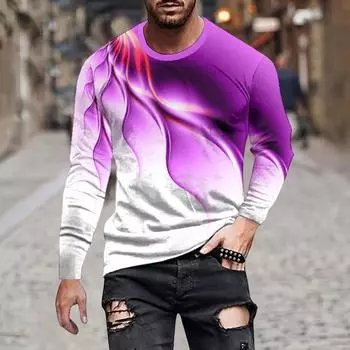 Осенняя мужская/женская модная дышащая простая повседневная свободная футболка с нерегулярным градиентным принтом и длинным рукавом с круглым вырезом S