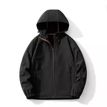 Осенняя мужская зимняя водонепроницаемая с капюшоном тактическая флисовая куртка в стиле милитари, спортивная походная ветровка, термокуртка L чёрный