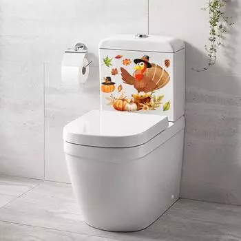Осенняя наклейка для унитаза на День Благодарения, мультяшная Турция, кленовые листья, цветок тыквы, сосновая шишка, съемная самоклеящаяся водонепроницаемая наклейка на стену из ПВХ для ванной комнаты