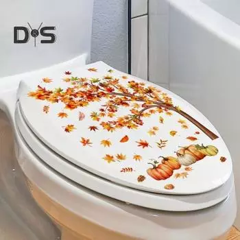 Осенняя наклейка на унитаз с кленовой тыквой, съемная самоклеящаяся водостойкая ПВХ гостиная, настенная наклейка для ванной комнаты, украшение для крышки унитаза Stickers