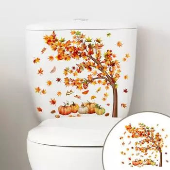 Осенняя наклейка на унитаз с кленовой тыквой, съемная самоклеящаяся водостойкая ПВХ гостиная, настенная наклейка для ванной комнаты, украшение для крышки унитаза