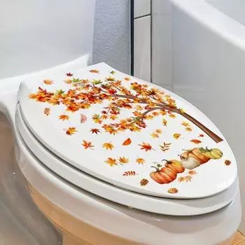 Осенняя наклейка на унитаз с кленовой тыквой, съемная самоклеящаяся водостойкая ПВХ гостиная, настенная наклейка для ванной комнаты, украшение для крышки унитаза Stickers