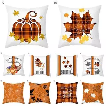 Осенняя наволочка с изображением тыквы и кленового листа 45*45 см, осенний домашний декор, наволочка на День благодарения, полиэстер, наволочка 45*45CM