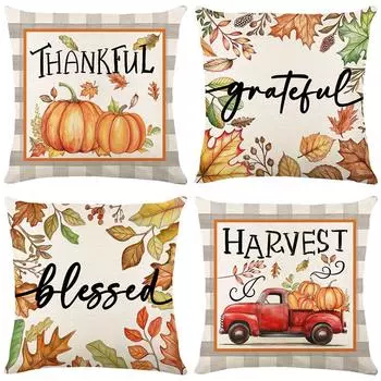 Осенняя наволочка с тыквой на День благодарения, льняная наволочка с принтом клена, серия Harvest Farm, наволочка для домашнего декора 45*45cmJYM458-1