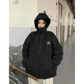 Осенняя непромокаемая куртка с капюшоном, женская однотонная куртка на молнии, техническая одежда, ветровка, корейская модная одежда Y2k, плащ S чёрный
