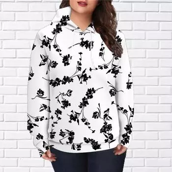 Осенняя новая 3D-печатная цифровая черная толстовка с принтом цветов и растений, женская бейсбольная форма XS чёрный
