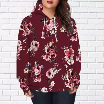 Осенняя новая 3D-печатная цифровая градиентная роза с капюшоном для женщин бейсбольная форма XS красный