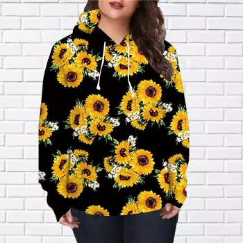 Осенняя новая 3D-печатная цифровая толстовка с принтом подсолнечника женская бейсбольная форма XS чёрный