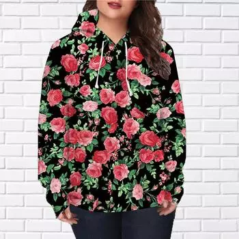 Осенняя новая 3D-печатная цифровая толстовка с капюшоном «Мир цветов» для женщин, бейсбольная форма XS чёрный