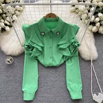 Осенняя новая белая дизайнерская рубашка с длинными рукавами и рюшами Sense of Niche, женский универсальный шикарный топ