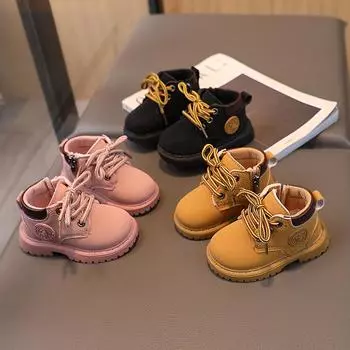 Осенняя новая детская обувь. Короткие детские ботинки. Маленькие желтые ботинки для девочек. Кожаные ботинки для мальчиков с мягкой подошвой. 16 жёлтый