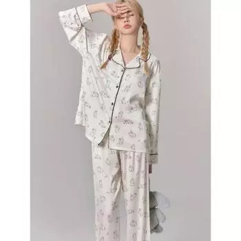 Осенняя новая домашняя одежда, женские брюки с длинными рукавами, пижамы из ледяного шелка, весна и осень M
