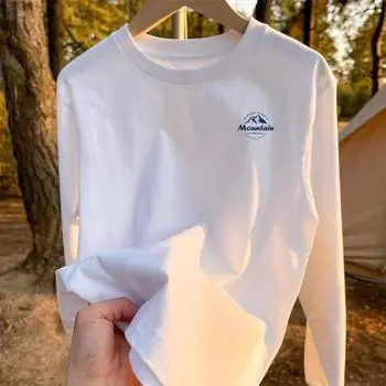 Осенняя новая футболка из чистого хлопка с длинными рукавами, мужская тонкая рубашка с круглым вырезом, простой топ M