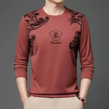 Осенняя новая футболка с длинными рукавами для мужчин, молодежи и среднего возраста в корейском стиле, повседневная модная толстовка с круглым вырезом и принтом M