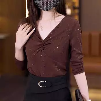 Осенняя новая классическая рубашка с тонким V-образным вырезом, рубашка Mother Temperament, универсальная M