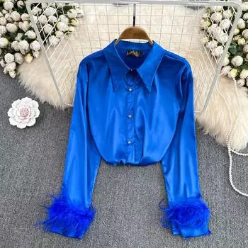 Осенняя новая корейская модная профессиональная темпераментная атласная однобортная рубашка-топ