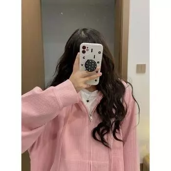 Осенняя новая корейская вафельная свободная тонкая толстовка с капюшоном на молнии женская куртка дизайн универсальный и модный S