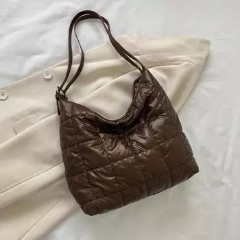 Осенняя новая космическая хлопковая женская сумка на плечо большой емкости, зимняя сумка-тоут с верхней ручкой 28.5x 10.5x28.5cm коричневый