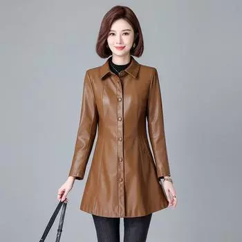 Осенняя новая кожаная одежда, женская кожаная куртка, женское кожаное пальто, приталенный крой, универсальный размер большого размера 5XL
