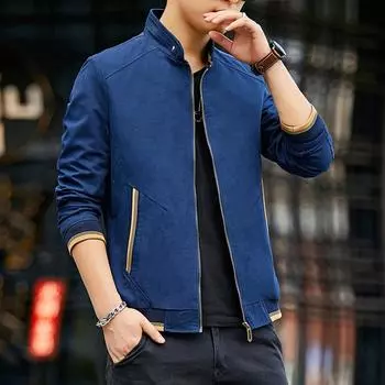 Осенняя новая красивая мужская куртка из хлопка, стираная, модная куртка, мужская молодежная, воротник-стойка, повседневная ветровка M