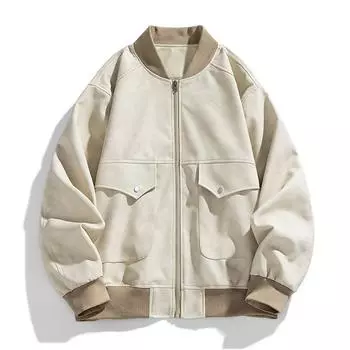 Осенняя новая куртка из искусственной кожи в гонконгском стиле, мужская свободная куртка большого размера для толстяков, однотонное повседневное пальто для пар M чёрный