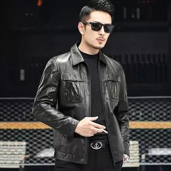 Осенняя новая куртка из натуральной кожи, мужская куртка с лацканами из козьей кожи, корейский стиль, кожаная куртка для мотоциклистов, деловая мужская весна L