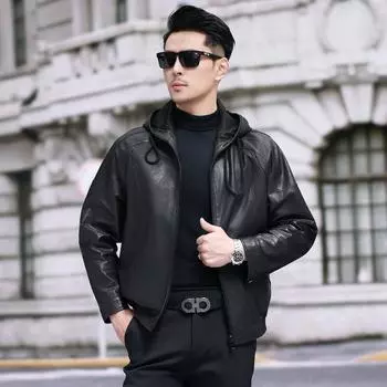 Осенняя новая куртка из натуральной кожи, мужская куртка из овчины растительного дубления, мужская куртка с капюшоном, легкая куртка, короткий стиль L