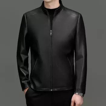 Осенняя новая куртка из натуральной кожи, мужское пальто из козьей кожи, короткая куртка из байкерской кожи с воротником-стойкой 165