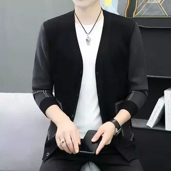 Осенняя новая куртка молодежный свитер карман V-образный вырез вязаный кардиган мужской повседневный тонкий модный тренд M