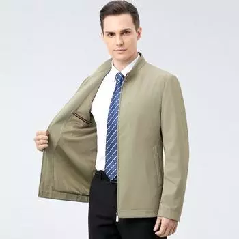 Осенняя новая куртка мужская среднего возраста с воротником-стойкой из тонкого шелка шелковицы для мужчин среднего и пожилого возраста, куртка государственного служащего для мужчин 170