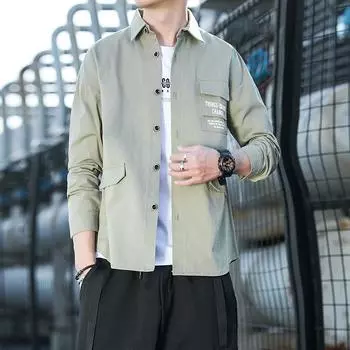 Осенняя новая куртка рубашка мужская мода красивая повседневная модная рубашка мужская рубашка с длинными рукавами пальто с лацканами топ M