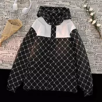 Осенняя новая куртка с капюшоном мужская куртка подростковая модная брендовая свободная мужская одежда для пар M чёрный