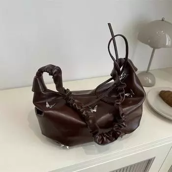 Осенняя новая маленькая сумка-бабочка 2024 года, женская модная сумка в иностранном стиле, универсальная фактура, сумка-мессенджер для поездок на работу чёрный