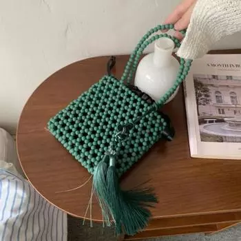 Осенняя новая матовая бусина с бахромой в китайском стиле, повседневная сумка ручной работы чёрный