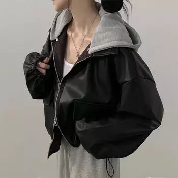 Осенняя новая мода красивая повседневная одежда женская американская универсальная кожаная верхняя одежда one size