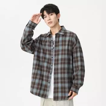 Осенняя новая модная клетчатая рубашка с длинными рукавами для мужчин и женщин, корейская версия, свободная повседневная куртка, универсальная рубашка для пары M