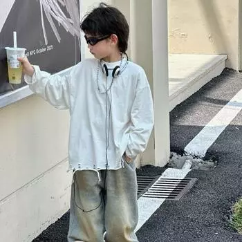 Осенняя новая модная универсальная простая однотонная футболка для мальчиков 90cm белый