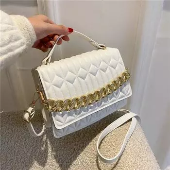 Осенняя новая модная женская ретро-сумка с ромбовидной цепочкой, сумка-мессенджер на одно плечо, маленькая квадратная сумка None темно-коричневого