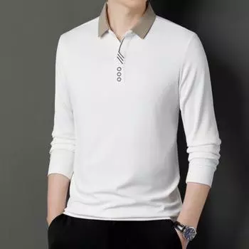 Осенняя новая мужская футболка с длинным рукавом для молодых и средних мужчин, свободные лацканы, однотонная рубашка поло, верхняя основа M