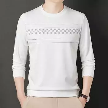 Осенняя новая мужская футболка с длинными рукавами, мужской свободный однотонный свитер с круглым вырезом в корейском стиле M