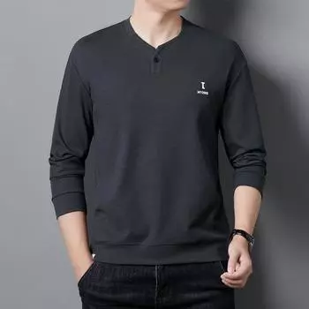 Осенняя новая мужская футболка с длинными рукавами и круглым вырезом, удобная дышащая футболка, простой пуловер, осенняя одежда M