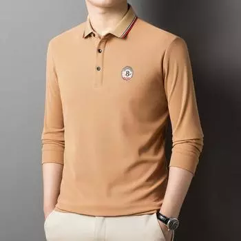 Осенняя новая мужская футболка с длинными рукавами среднего возраста, мужская повседневная мужская рубашка поло со свободными лацканами для папы для мужчин M